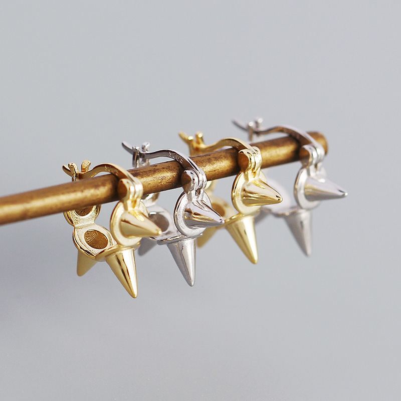 Lovcia Gold Tone 925 Sterling Silver Rivet Hoop Earrings-Earrings-Yellow Gold-Yellow Gold