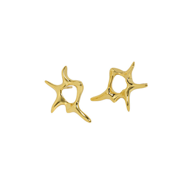 Lovcia Gold Tone 925 Sterling Silver Sun Stud Earrings-Earrings-Yellow Gold-Yellow Gold
