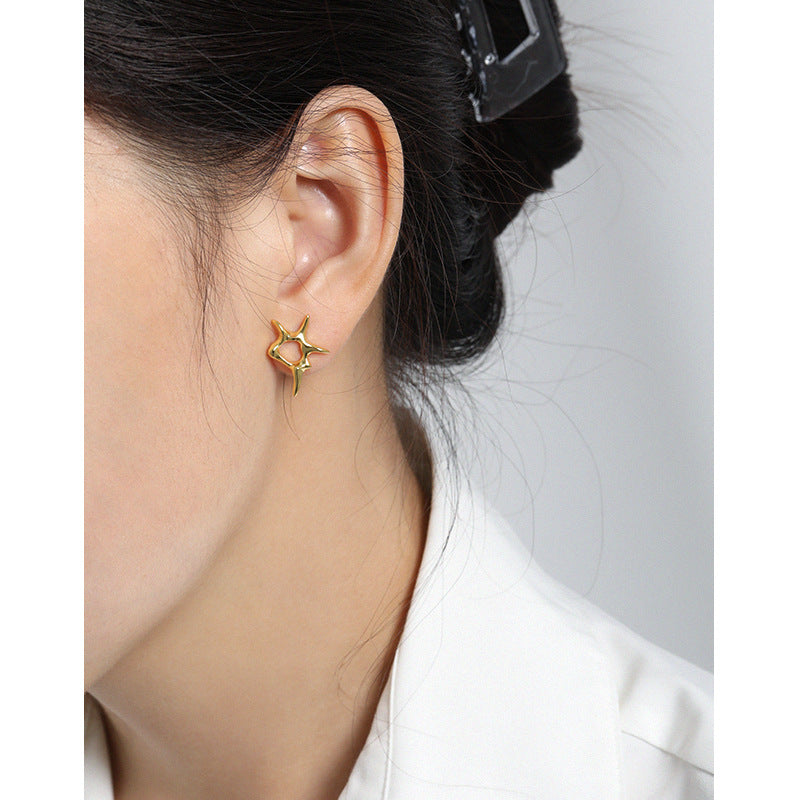 Lovcia Gold Tone 925 Sterling Silver Sun Stud Earrings-Earrings-Yellow Gold-Yellow Gold