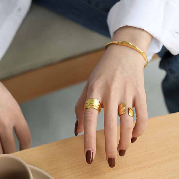 Lovcia Gold Tone 925 Sterling Silver Wide Adjustable Ring-Rings-Yellow Gold-