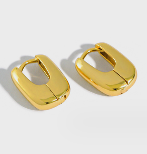 Lovcia Gold Tone 9.5x13.3mm 925 Silver Hoop Earrings-Earrings-Yellow Gold-Yellow Gold