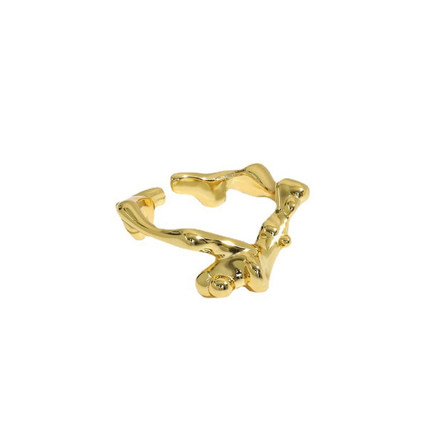 Lovcia Gold Tone Abstract Bubbles Ring 925 Adjustable-Rings-Yellow Gold-Yellow Gold