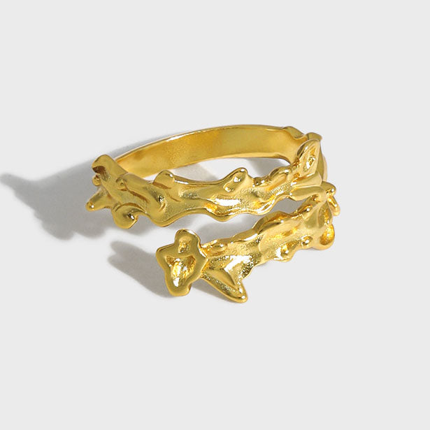 Lovcia Gold Tone Adjustable 925 Sterling Ring Open Size-Rings-Yellow Gold-Yellow Gold