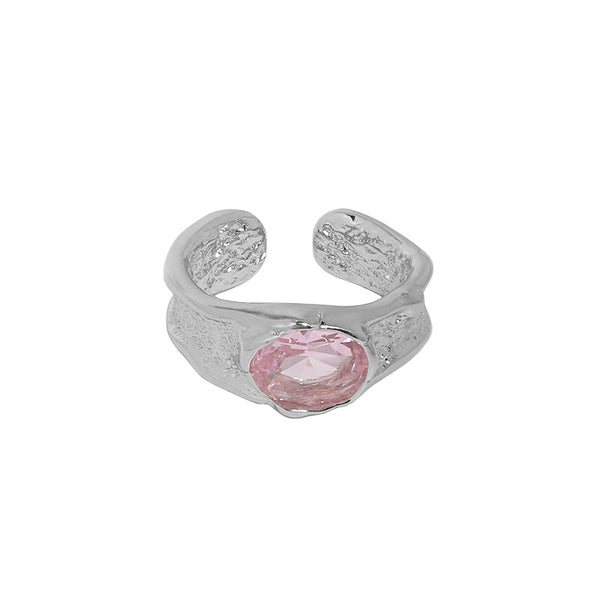 Lovcia Gold Tone Adjustable 925 Sterling Ring Oval Pink CZ-Rings-Blue CZ-Blue CZ