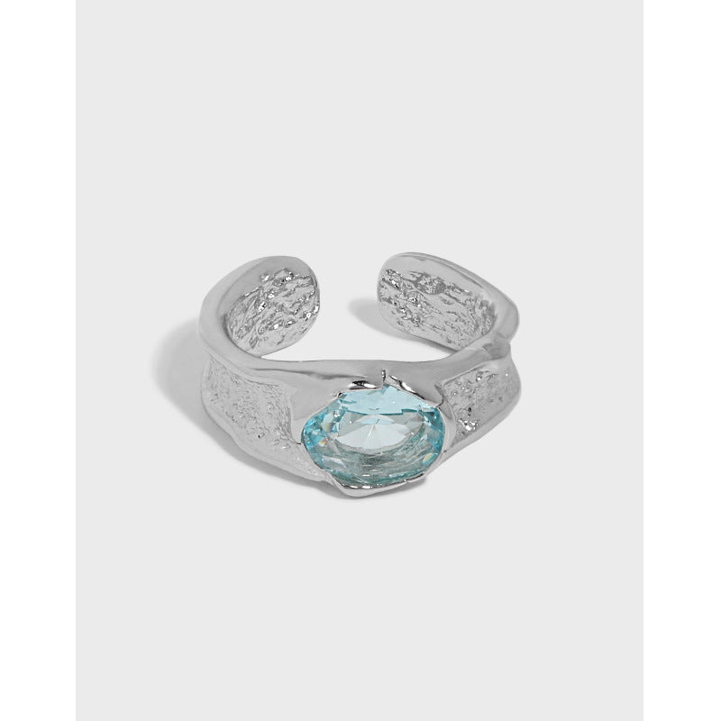 Lovcia Gold Tone Adjustable 925 Sterling Ring Oval Pink CZ-Rings-Blue CZ-Blue CZ