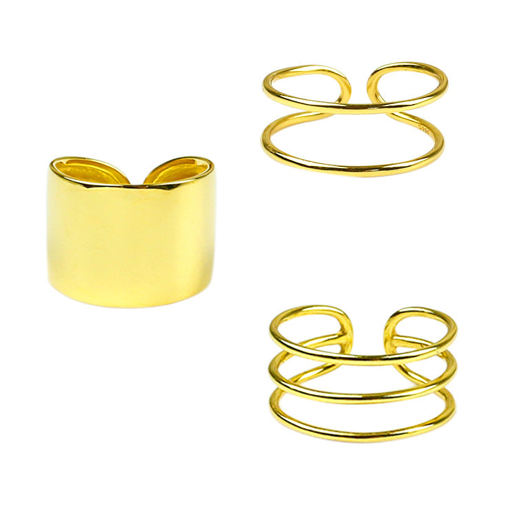 Lovcia Gold Tone Adjustable 925 Sterling Silver Ring-Rings-#339 Wide Ring-#339 Wide Ring