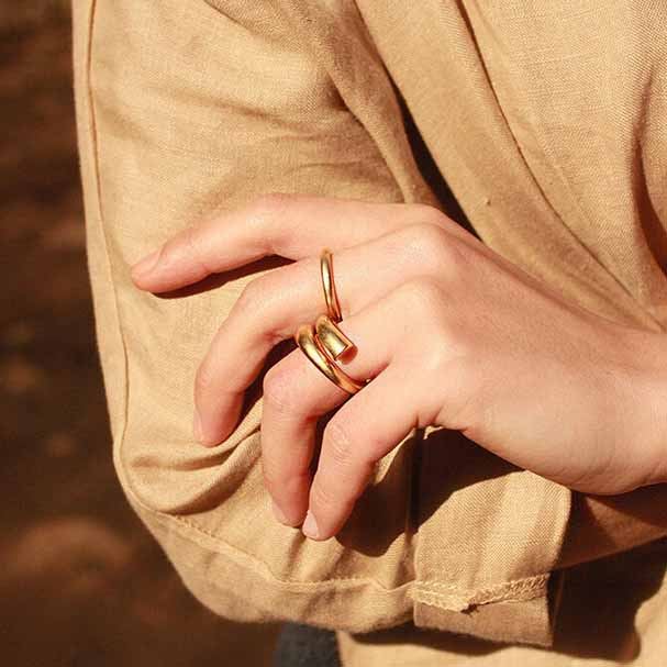 Lovcia Gold Tone Adjustable 925 Sterling Silver Ring-Rings-Yellow Gold-
