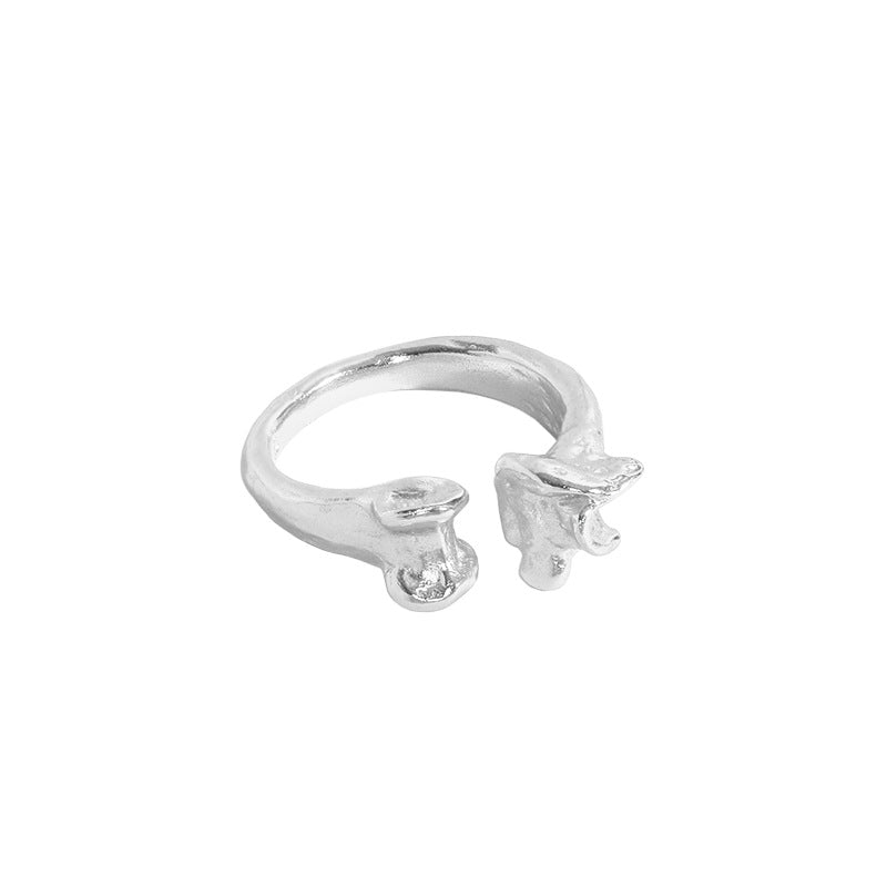 Lovcia Gold Tone Adjustable Bone Ring 925 Silver Open Size-Rings-Rhodium-Rhodium