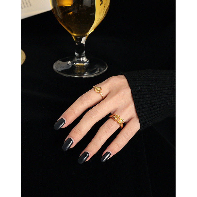 Lovcia Gold Tone Adjustable Bone Ring 925 Silver Open Size-Rings-Yellow Gold-Yellow Gold