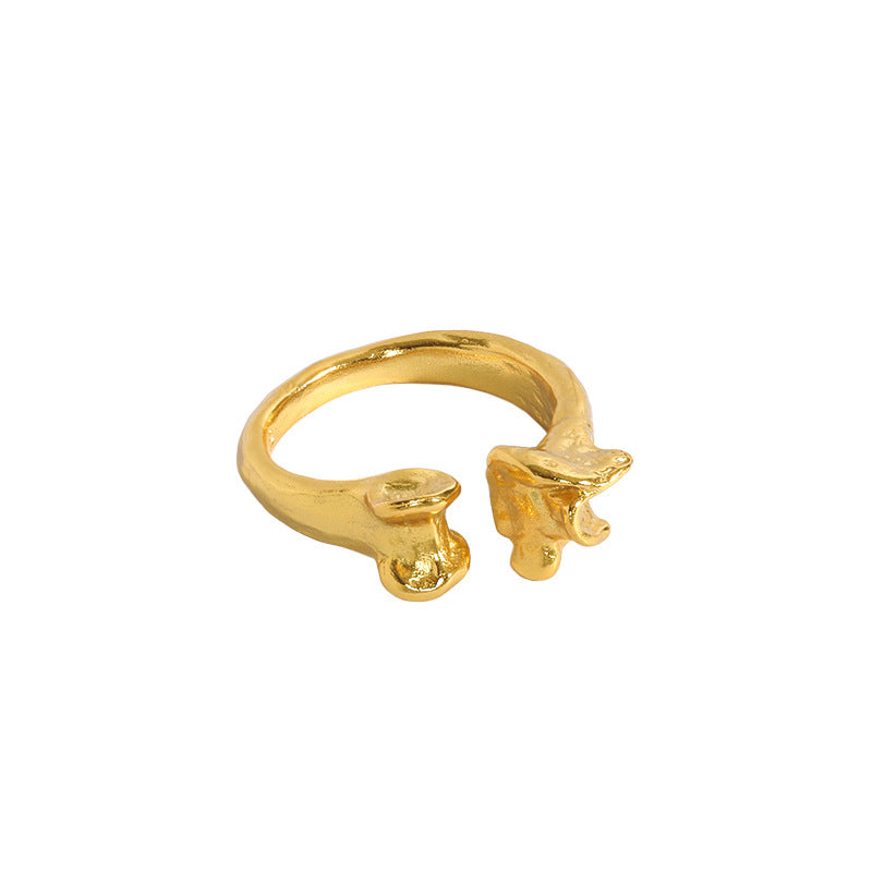 Lovcia Gold Tone Adjustable Bone Ring 925 Silver Open Size-Rings-Yellow Gold-Yellow Gold