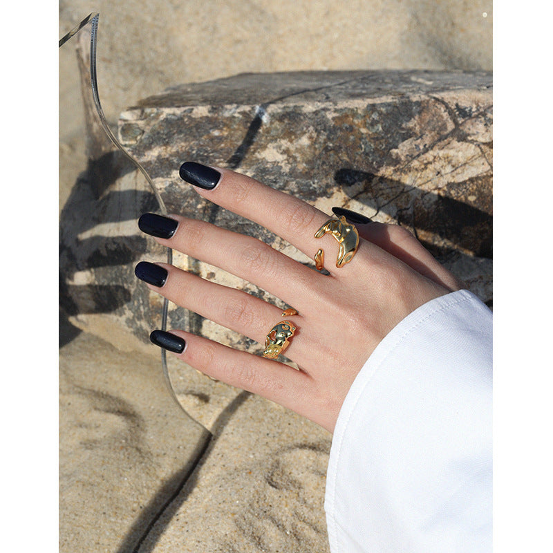 Lovcia Gold Tone Adjustable Bone Ring 925 Sterling Silver-Rings-Yellow Gold-Yellow Gold