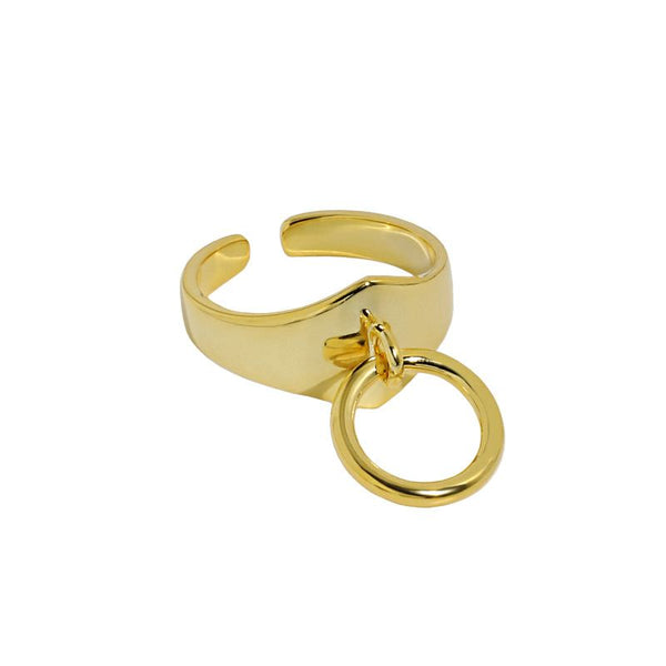 Lovcia Gold Tone Adjustable Circle Ring With Charm Accent-Rings-Yellow Gold-Yellow Gold