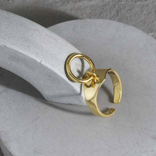 Lovcia Gold Tone Adjustable Circle Ring With Charm Accent-Rings-Yellow Gold-Yellow Gold