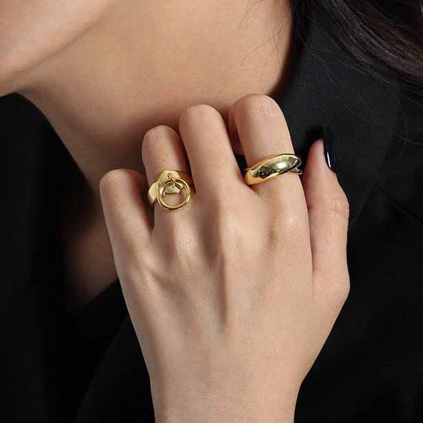Lovcia Gold Tone Adjustable Circle Ring With Charm Accent-Rings-Yellow Gold-Yellow Gold