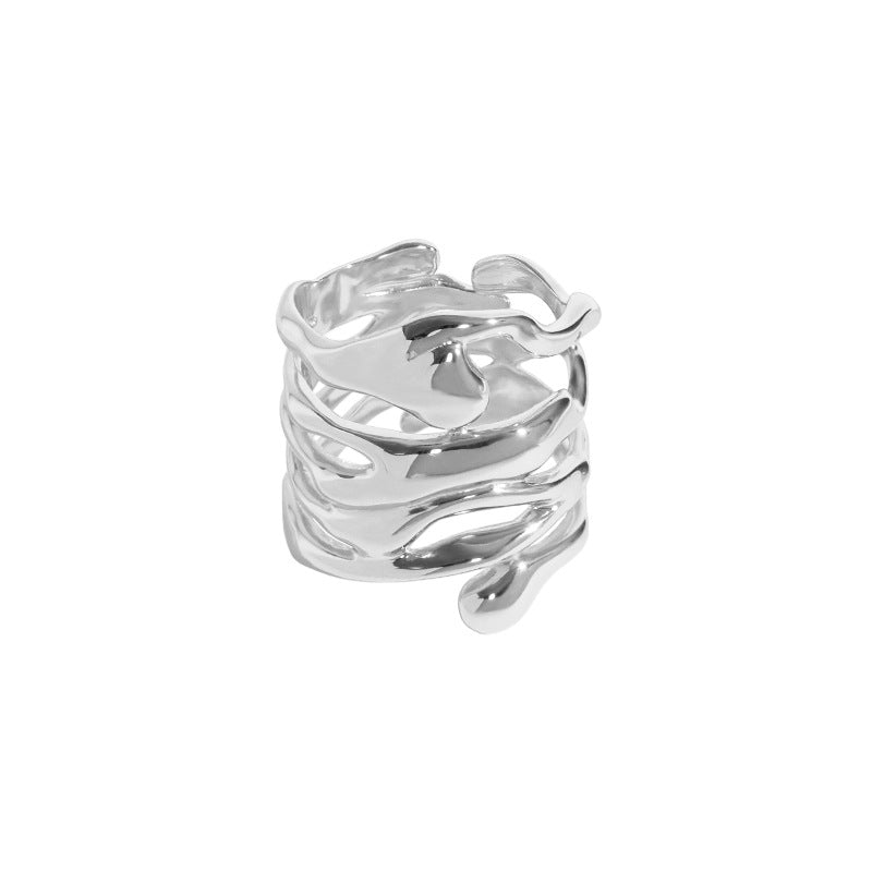 Lovcia Gold Tone Adjustable Cross Ring 925 Sterling Silver-Rings-Silver-Silver