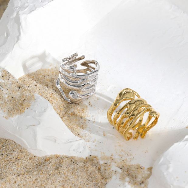Lovcia Gold Tone Adjustable Cross Ring 925 Sterling Silver-Rings-Yellow Gold-Yellow Gold