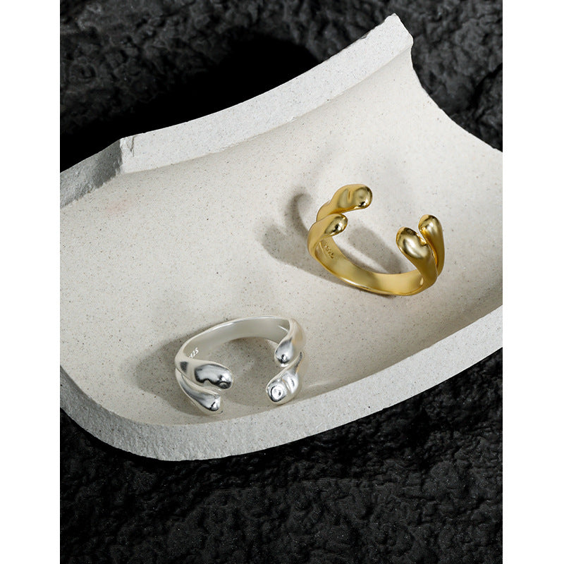 Lovcia Gold Tone Adjustable Double Layer Ring 925 Sterling-Rings-Yellow Gold-Yellow Gold