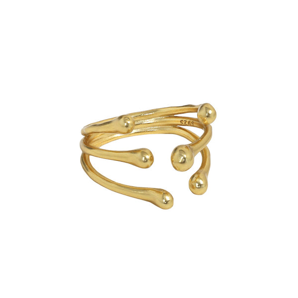 Lovcia Gold Tone Adjustable Open Ring 925 Sterling Silver-Rings-Yellow Gold-Yellow Gold