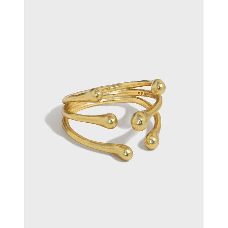 Lovcia Gold Tone Adjustable Open Ring 925 Sterling Silver-Rings-Yellow Gold-Yellow Gold