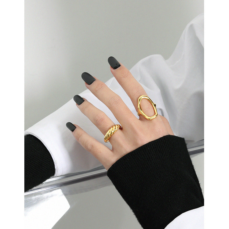 Lovcia Gold Tone Adjustable Open Ring 925 Sterling Silver-Rings-Yellow Gold-Yellow Gold