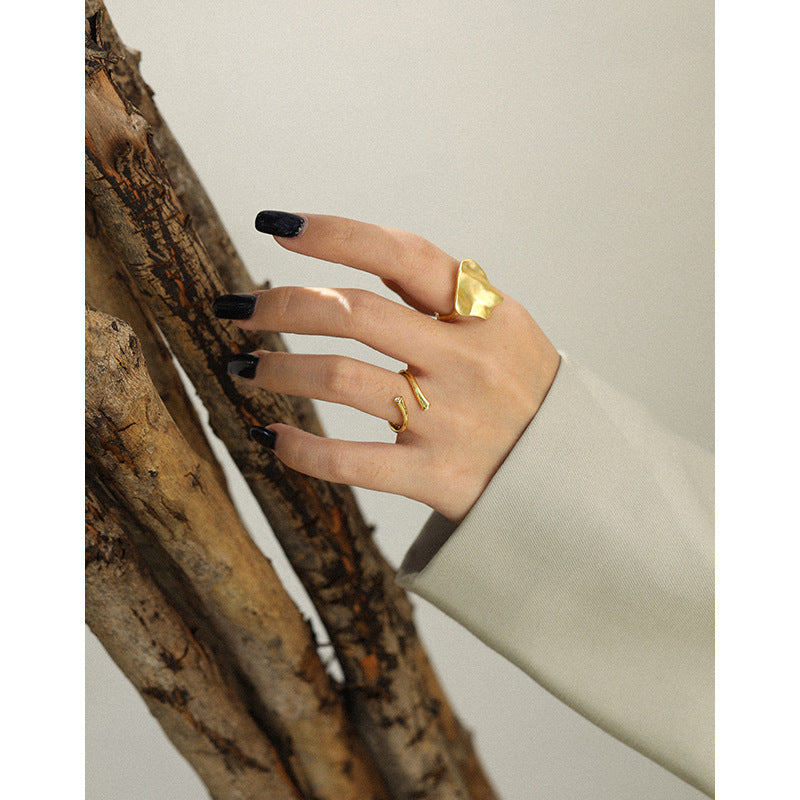 Lovcia Gold Tone Adjustable Open Ring 925 Sterling Silver-Rings-Yellow Gold-Yellow Gold