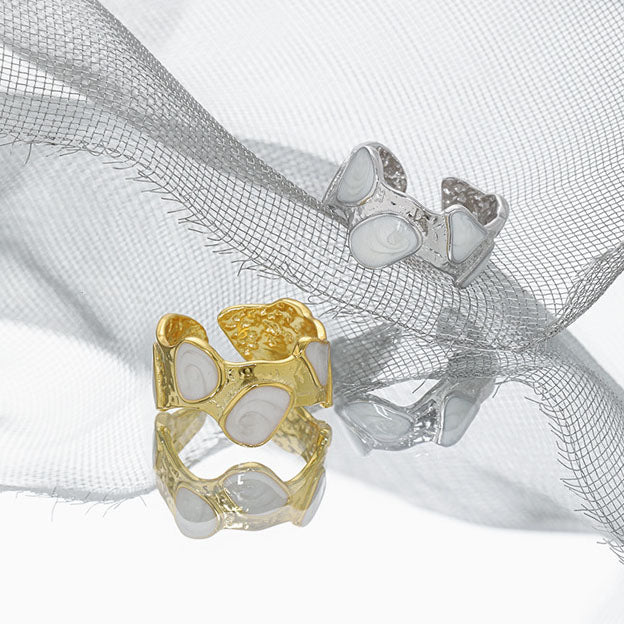 Lovcia Gold Tone Adjustable Ring 925 Sterling Silver Epoxy-Rings-Yellow Gold-Yellow Gold