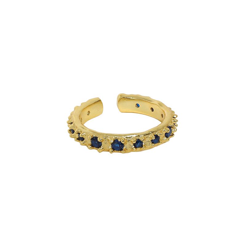 Lovcia Gold Tone Adjustable Ring With Blue CZ Stones-Rings-Yellow Gold-Yellow Gold