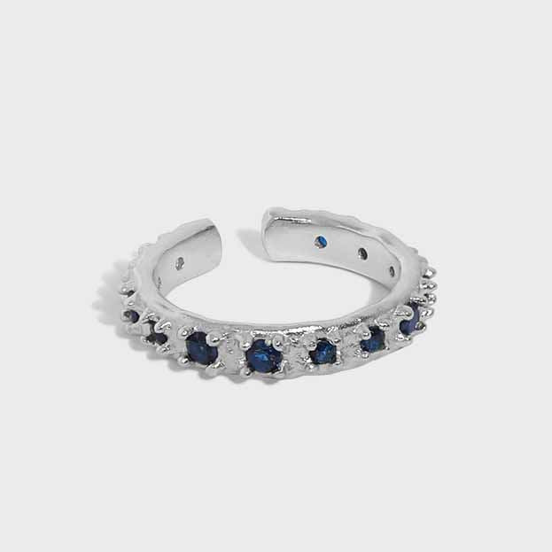 Lovcia Gold Tone Adjustable Ring With Blue CZ Stones-Rings-Yellow Gold-Yellow Gold