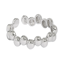 Lovcia Gold Tone Bead Ring 925 Sterling Silver Adjustable-Rings-Rhodium-Rhodium