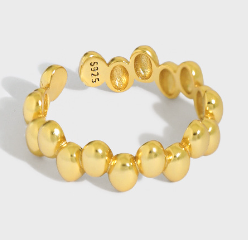 Lovcia Gold Tone Bead Ring 925 Sterling Silver Adjustable-Rings-Yellow Gold-Yellow Gold
