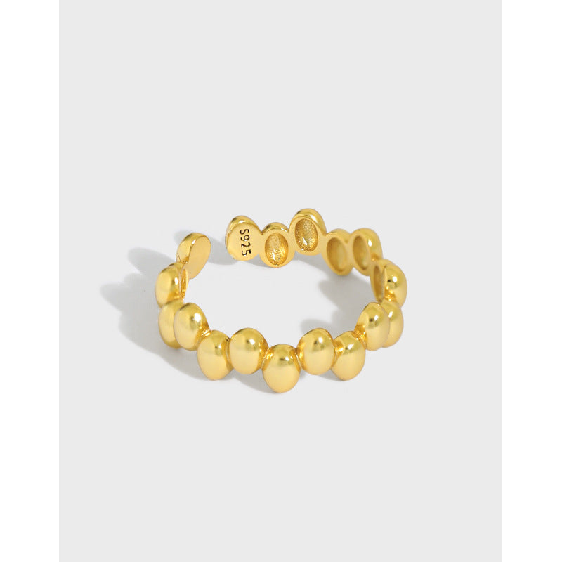 Lovcia Gold Tone Bead Ring 925 Sterling Silver Adjustable-Rings-Yellow Gold-Yellow Gold
