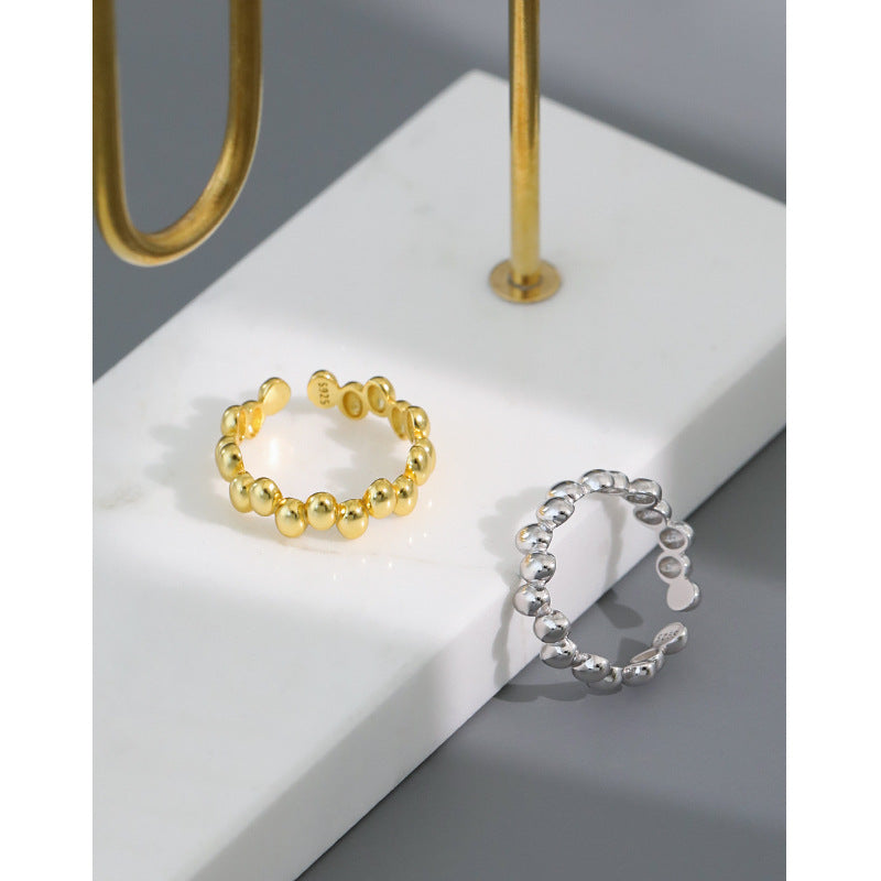 Lovcia Gold Tone Bead Ring 925 Sterling Silver Adjustable-Rings-Yellow Gold-Yellow Gold
