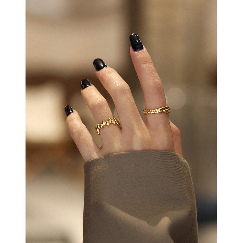 Lovcia Gold Tone Bead Ring 925 Sterling Silver Adjustable-Rings-Yellow Gold-Yellow Gold