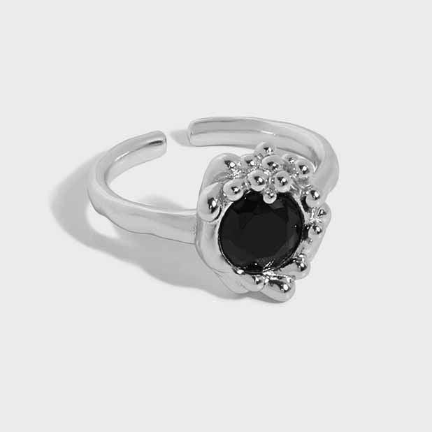 Lovcia Gold Tone Black CZ Bubble Flower Ring Adjustable-Rings-Yellow Gold-Yellow Gold