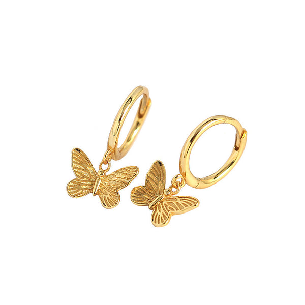 Lovcia Gold Tone Butterfly CZ Hoop Earrings 19mm Charm-Earrings-Rhodium-Rhodium
