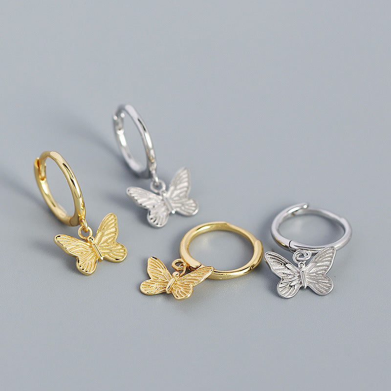 Lovcia Gold Tone Butterfly CZ Hoop Earrings 19mm Charm-Earrings-Rhodium-Rhodium