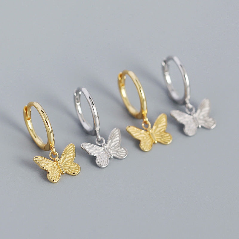 Lovcia Gold Tone Butterfly CZ Hoop Earrings 19mm Charm-Earrings-Rhodium-Rhodium