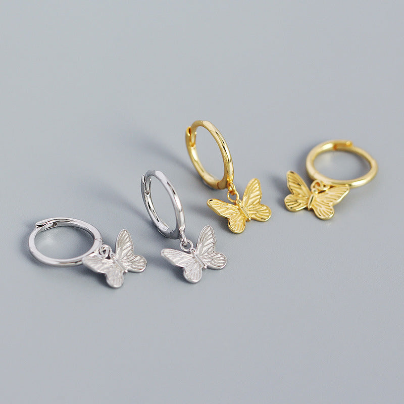 Lovcia Gold Tone Butterfly CZ Hoop Earrings 19mm Charm-Earrings-Rhodium-Rhodium