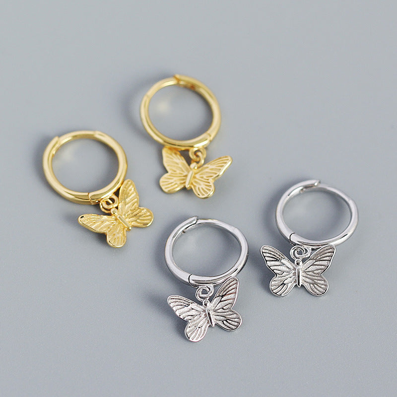 Lovcia Gold Tone Butterfly CZ Hoop Earrings 19mm Charm-Earrings-Rhodium-Rhodium