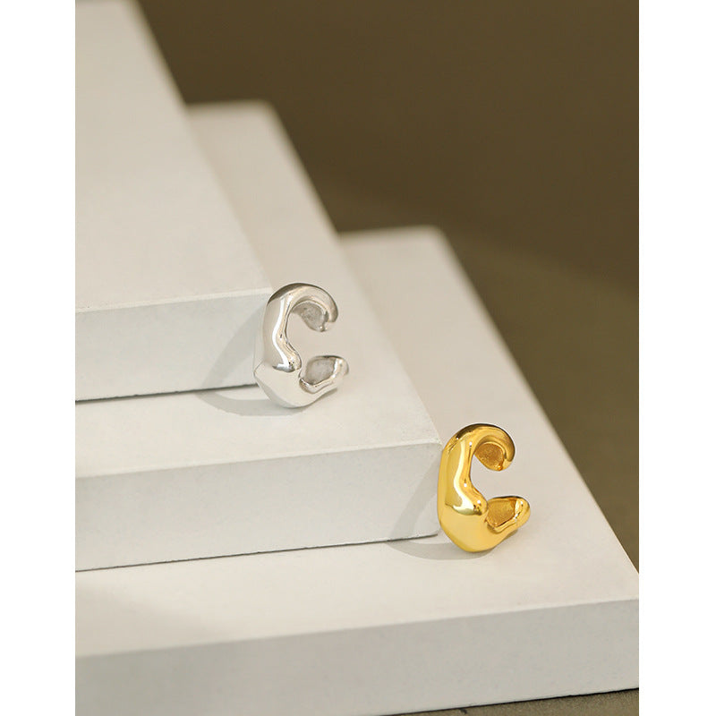 Lovcia Gold Tone C Shape 925 Silver Non Pierced Earring-Earrings-Yellow Gold (Single)-Yellow Gold (Single)