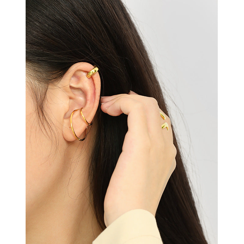 Lovcia Gold Tone C Shape 925 Silver Non Pierced Earring-Earrings-Yellow Gold (Single)-Yellow Gold (Single)