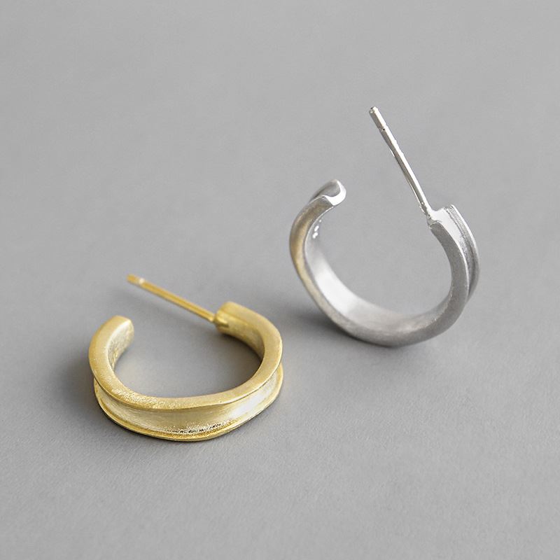 Lovcia Gold Tone C Shape Hoop Earrings 17mm x 4mm S925-Earrings-Yellow Gold-Yellow Gold