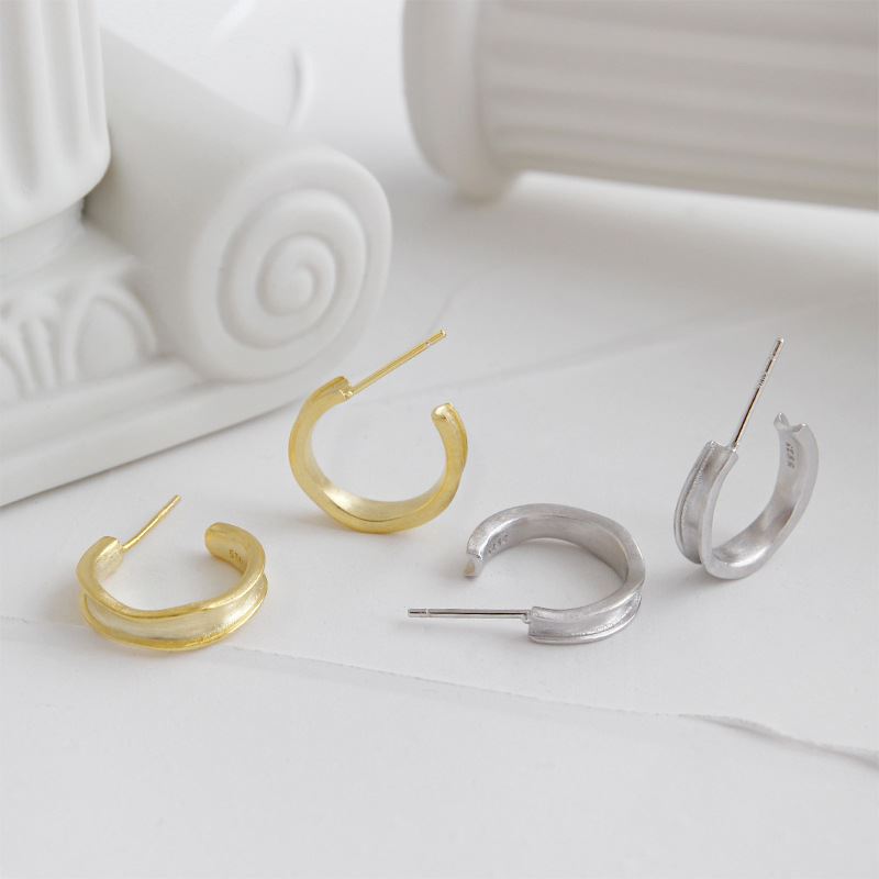 Lovcia Gold Tone C Shape Hoop Earrings 17mm x 4mm S925-Earrings-Yellow Gold-Yellow Gold
