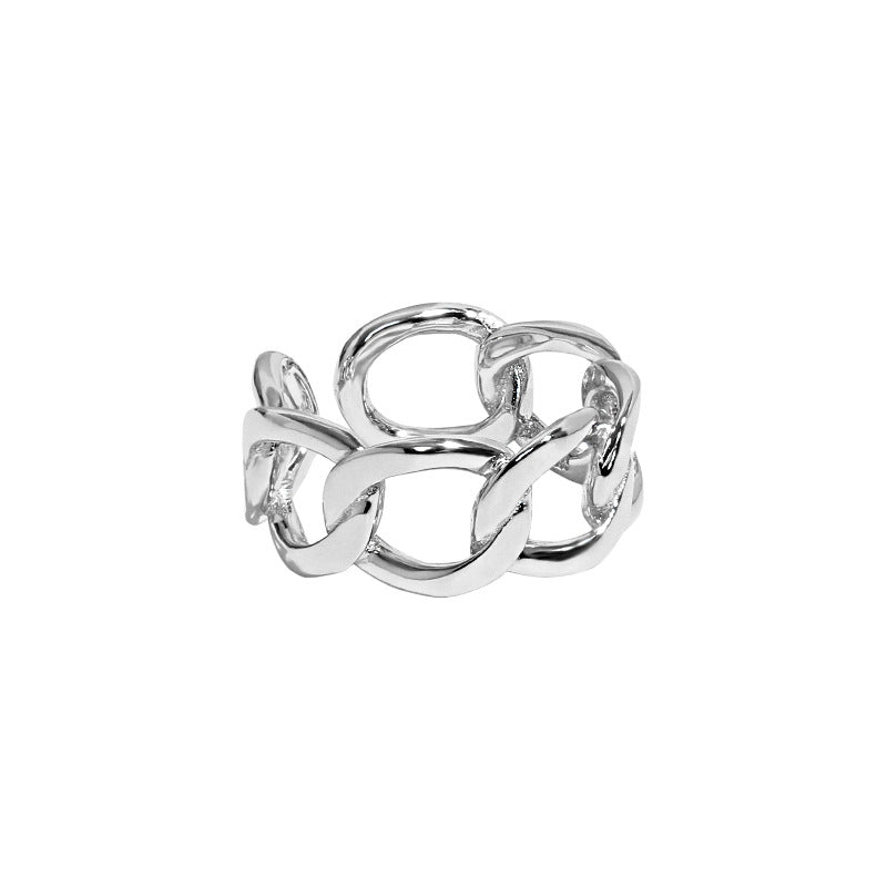 Lovcia Gold Tone Chain Ring 925 Sterling Silver Adjustable-Rings-Rhodium-Rhodium