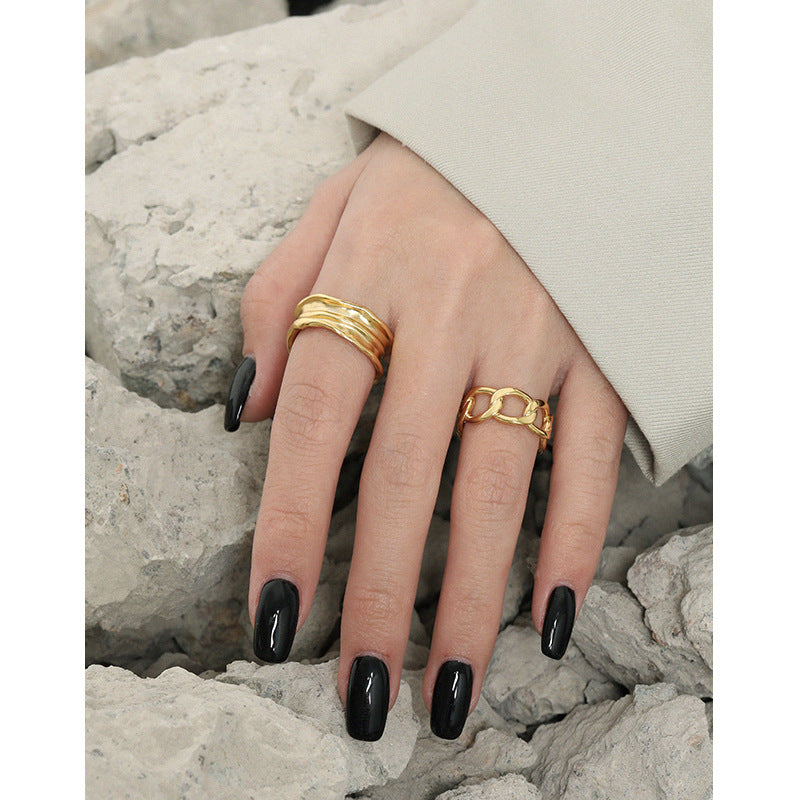 Lovcia Gold Tone Chain Ring 925 Sterling Silver Adjustable-Rings-Yellow Gold-Yellow Gold