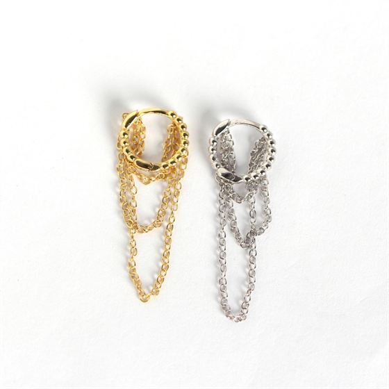 Lovcia Gold Tone Circle Chain Tassel Leverback Earrings 925-Earrings-Silver-Silver