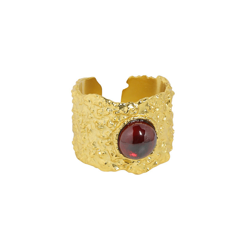 Lovcia Gold Tone Created Ruby Adjustable Ring 925 Silver-Rings-Yellow Gold-Yellow Gold