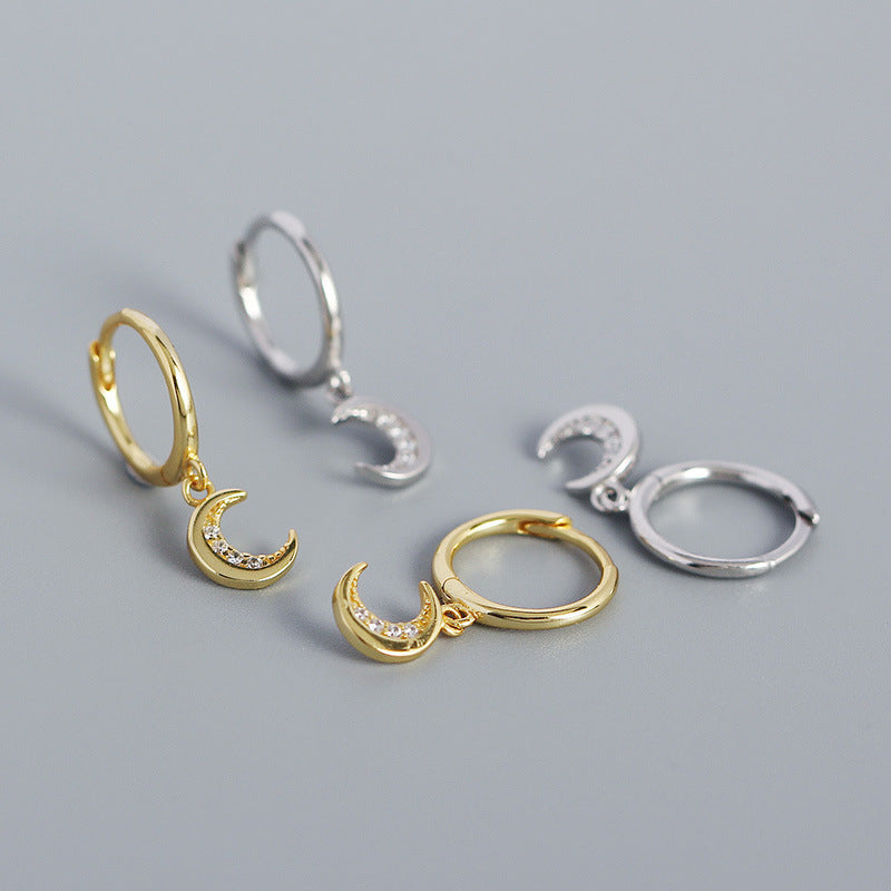 Lovcia Gold Tone Crescent Moon CZ Hoop Earrings 20.7mm-Earrings-Yellow Gold-Yellow Gold