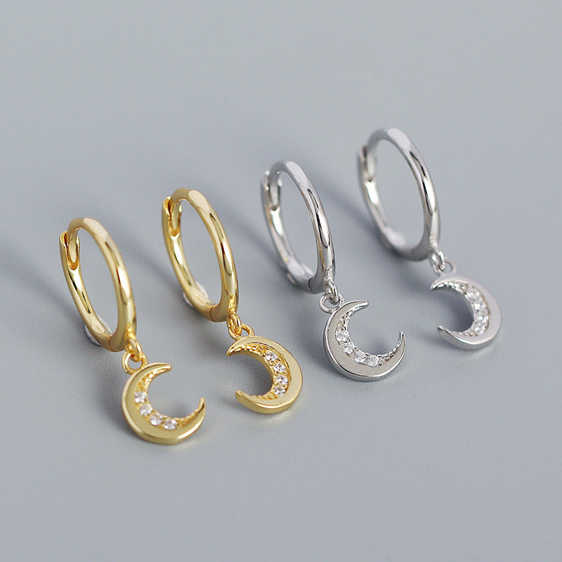Lovcia Gold Tone Crescent Moon CZ Hoop Earrings 20.7mm-Earrings-Yellow Gold-Yellow Gold