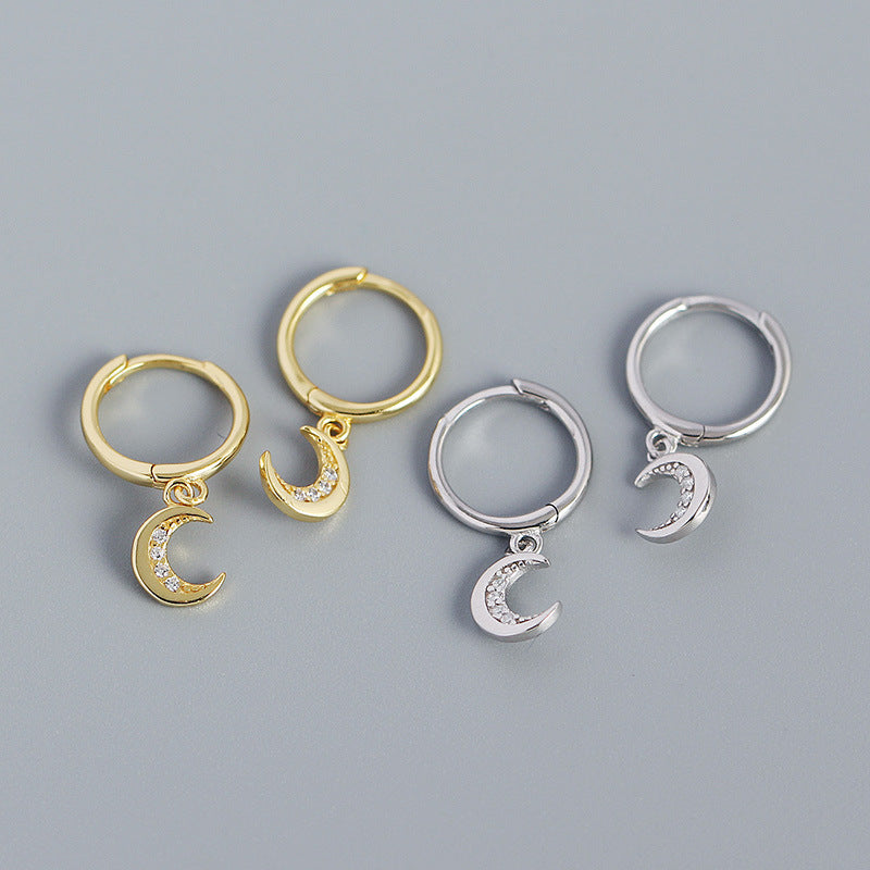 Lovcia Gold Tone Crescent Moon CZ Hoop Earrings 20.7mm-Earrings-Yellow Gold-Yellow Gold